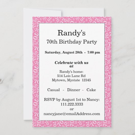 70 Random Number Pattern Pink/White 70th 招待状 (正面)
