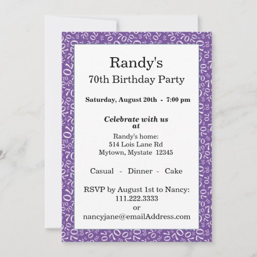 70 Random Number Pattern Purple/White 70th Invitat 招待状 (正面)