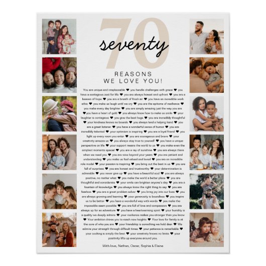 70 Reasons We Love You Birthday Keepsake Gift ポスター (正面)