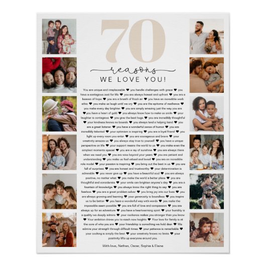 70 Reasons We Love You Birthday Keepsake Gift ポスター (正面)