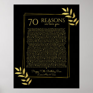 70 reasons why we love you black and gold leaves ポスター