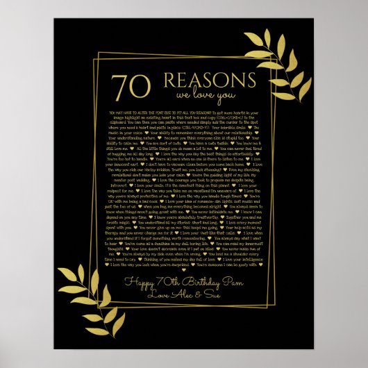 70 reasons why we love you black and gold leaves ポスター (正面)