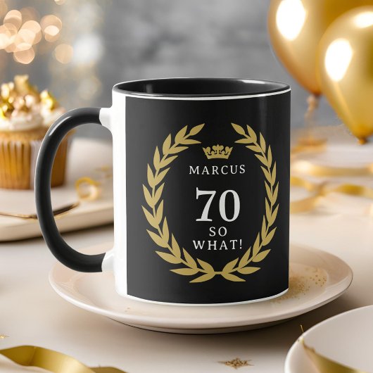 70 So what 面白い 月桂樹のリースの王冠 70歳の誕生日 マグカップ