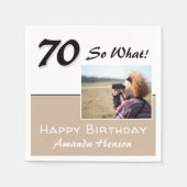 70 So what Beige 70おもしろいth誕生日写真 スタンダードカクテルナプキン (正面)