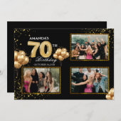 70 th Birthday Gold Silver Black Balloons 招待状 (正面/裏面)