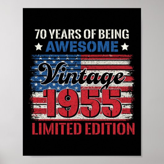 70 Years Old Gifts 70th Birthday American Flag Vin ポスター (正面)