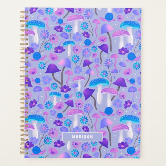 70sかわいらしマッシュルームカタツムリターコイズブルーパープル プランナー手帳 (正面)
