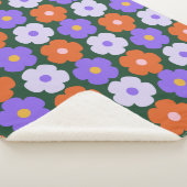 70sはっきりしたレトロ花柄パープルグリーンコージー シェルパブランケット (3/4)