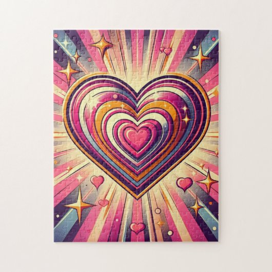 70sアーポップ・アートのトハート/バレンタインのマグカップ ジグソーパズル (縦)