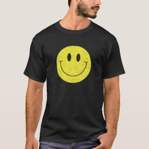 70Sイエロースマイリーフェイスかわいいハッピースマイル顔スミリ Tシャツ