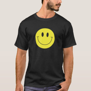 70Sイエロースマイリーフェイスかわいいハッピースマイル顔スミリ Tシャツ