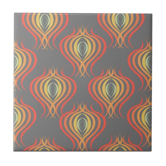 70sオジインスパイアージ模様オレンジ赤グレー タイル (正面)