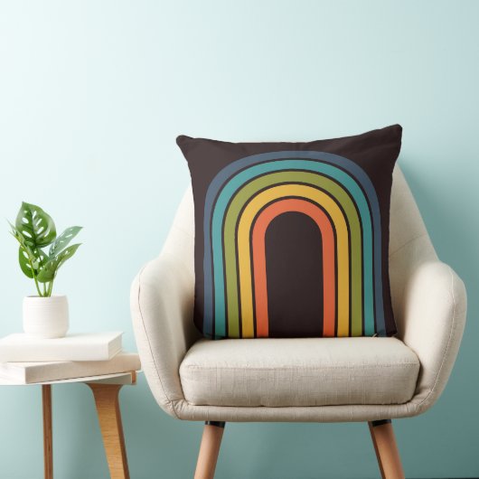 70sオレンジブラウンティール（緑がかった色）パターンカスタムキッチン クッション (椅子)