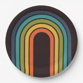 70sオレンジブラウンティール(緑がかった色)パターンカスタムキッチン ペーパープレート (正面)