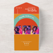 70sカラフルレトロ抽象芸術写真QRコード結婚s オールインワン招待状 (外側)