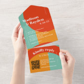 70sカラフルレトロ抽象芸術写真QRコード結婚s オールインワン招待状 (貼ってはがせる)