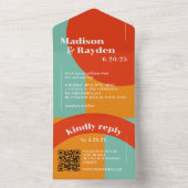 70sカラフルレトロ抽象芸術写真QRコード結婚s オールインワン招待状 (内側)