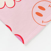 70sカラフル溝型フラワースマイル顔パターン フリースブランケット (角)