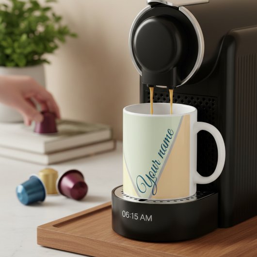 70sカラーブロックセージ緑の三角形名前をカスタムする コーヒーマグカップ