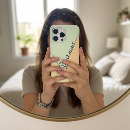 70sカラーブロックセージ緑の三角形名前をカスタムする Case-Mate iPhoneケース