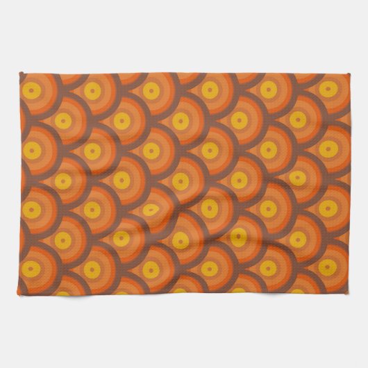 70sスタイルの幾何学的なリングや輪パターン キッチンタオル (横)