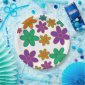 70sスタイル花オン紙パーティープレート ペーパープレート (パーティー)