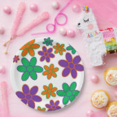 70sスタイル花オン紙パーティープレート ペーパープレート (パーティー)