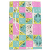 70sチェッカーボードヴィンテージフローラルパターユニークン ミディアムペーパーバッグ (正面)