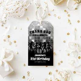 70'sディスコ誕生日シルバーグリッターボールありがとう ギフトタグ