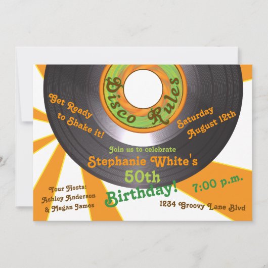 70sディスコGroovy 45レコード50th誕生日パーティー 招待状 (正面)