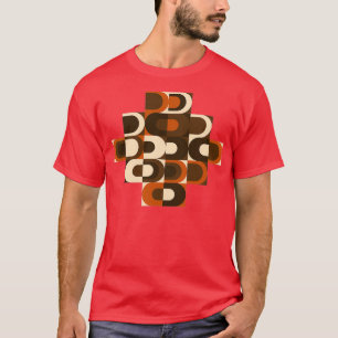 70sパターンレトロオレンジ色と濃い色 tシャツ