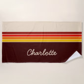 70sパーソナライズされたヴィンテージレトロモノグラストライプム ビーチタオル (正面)