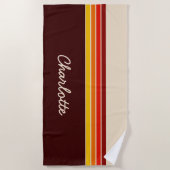 70sパーソナライズされたヴィンテージレトロモノグラストライプム ビーチタオル (正面)