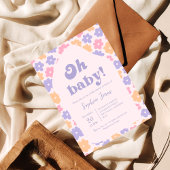 70sヒッピーフローラジンガム赤ちゃんシャワー招待 招待状