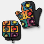 70sビニールレコードアルバムカスタムキッチン 鍋つかみ&鍋敷きセット (正面/裏面)