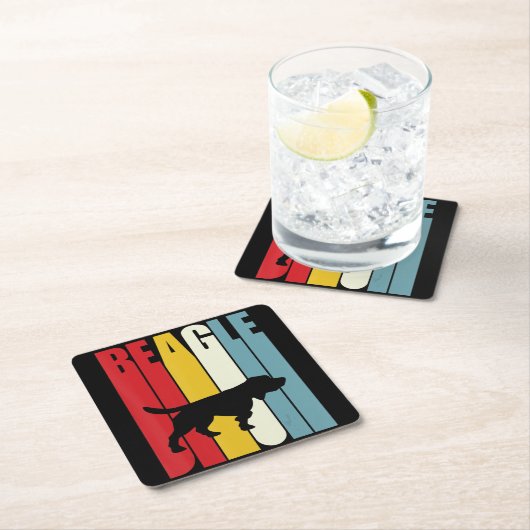 70sビーグルドッグクロアウトギフトビーグルママパパ スクエアペーパーコースター (インサイチュ)