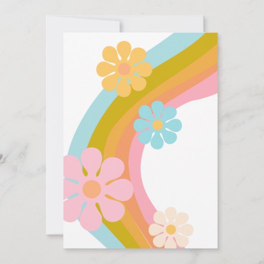 70sフラワーパワー誕生日招待状、70sレトロ 招待状 (裏面)