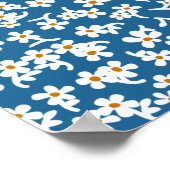 70sフローラプリントイン青、ヴィンテージフローラ、花 ポスター (角)