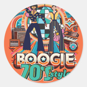 70sブギーレトロディスコ踊りサインウェルカム ラウンドシール