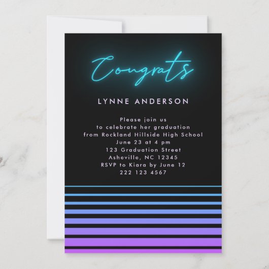 70sモダンレトロネオン写真卒業 招待状 (裏面)