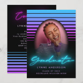 70sモダンレトロネオン写真卒業 招待状 (正面/裏面)