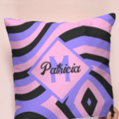 70sモノグラムのピンクと紫のブサイケデリックラック クッション