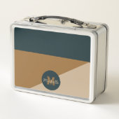 70sモノグラムのヴィンテージグリーンブラウン色ブロック メタルランチボックス (裏面)