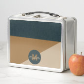 70sモノグラムのヴィンテージグリーンブラウン色ブロック メタルランチボックス (インサイチュ)