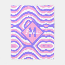 70sモノグラムのGroovyピンク&パープルサイケデリック フリースブランケット