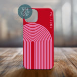 70sライインスパイアンアート – 赤ピンクのレインボーアーチ Case-Mate iPhone 14 plusケース<br><div class="desc">紅桃色の模様とストライプの円形を持つ防峰デザイン。オプションの領域を持つはっきりしたまだ文字を追加するためのデザイン。</div>