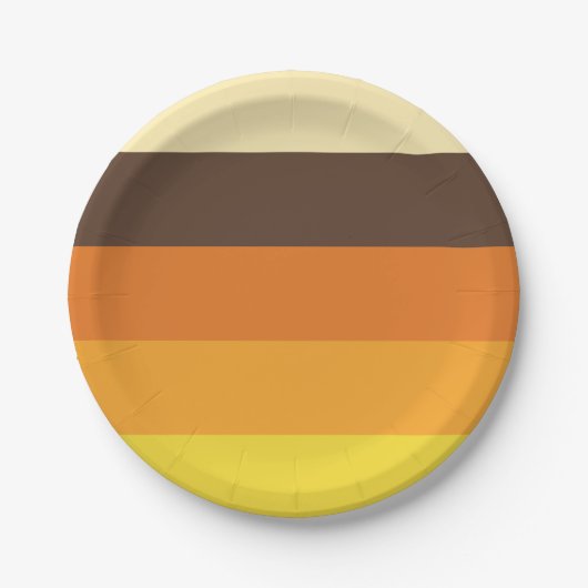 70sレトロのストライプのな色パターン ペーパープレート (正面)