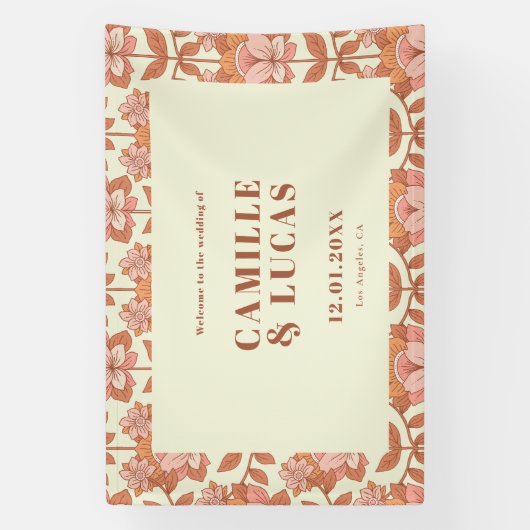 70sレトロインスパイアの結婚歓迎サイン 横断幕 (縦)