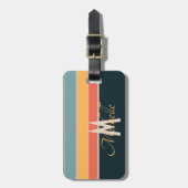 70sレトロカラフルストライプイニシャル名&モノグラム ラゲッジタグ (正面縦)