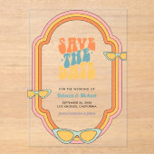 70sレトロカラフルGroovy Wedding日付を保存 アクリル招待状 (正面)